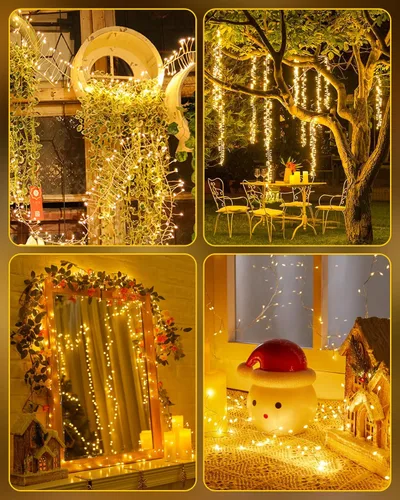 Vista 6 de Guirnalda de luces a pilas - Paquete de 4 guirnaldas parpadeantes impermeables con cable plateado de 5 pies y 60 LED, para coronas, bodas, Blanco