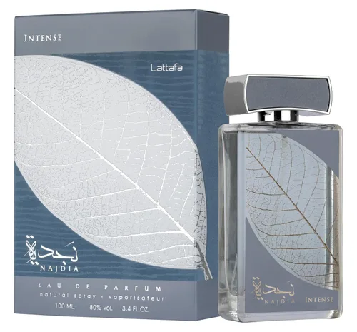Lattafa Najdia Intense – Fragancia fresca, marina y amaderada – Eau de Parfum en aerosol de larga duración para hombres, 3.4 onzas / 100 ml