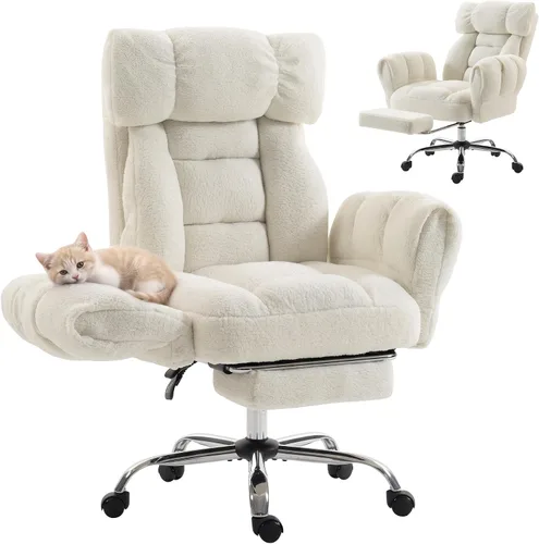 HOMCOM Silla de oficina Criss Cross con reposabrazos abatibles Blanco crema