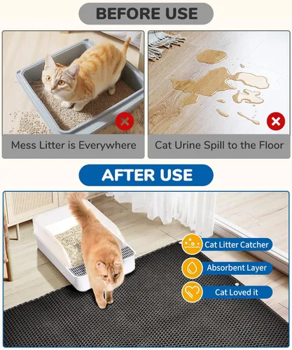 Vista 7 de BurgeonNest Tapete extra grande de arena para gatos de 45 x 32 pulgadas, de doble capa, a prueba de orina e impermeable, fácil de limpiar, lavable a