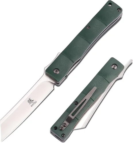 KATSU, cuchilla de acero D2 hecha a mano, mango G10, estilo japonés, navaja de bolsillo plegable con clip