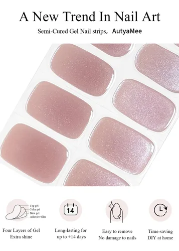 Vista 4 de AutyaMee Tiras de uñas de gel semicuradas (raíz de loto cromado), perlas, esmaltadas, 20 unidades de envolturas de uñas de gel, calcomanías