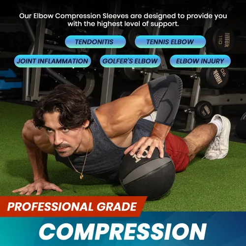 Vista 5 de PhysFlex Coderas para aliviar el dolor de codo de tenis y golfista, manga de compresión de codo para levantamiento de pesas, entrenamiento, fitness