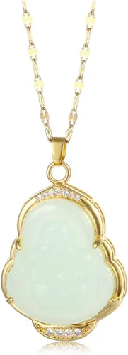Vista 20 de COLORFUL BLING Lucky Laughing Buddha - Collar con colgante de jade verde con circonita cúbica, amuleto de piedras preciosas para mujeres y hombres
