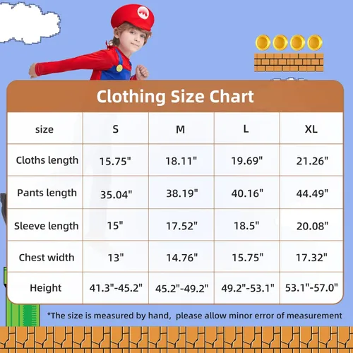 Vista 2 de Estavucci Mario Costume for Kids Plumber Costume Boys Halloween Cosplay Jumpsuit with Accessory