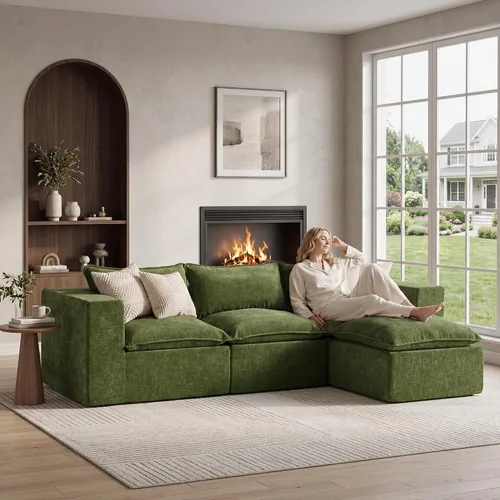 Vista 5 de Apicizon Sofá seccional de nube deshuesada de 101 pulgadas para sala de estar, sofá modular en forma de L con otomana, sofá cama modular