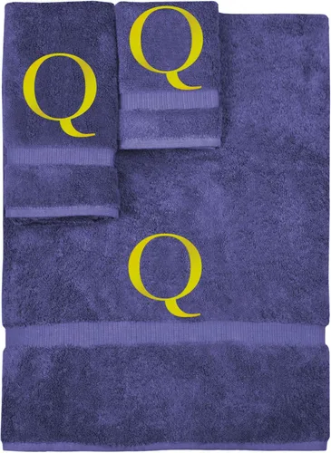Vista 140 de Juego de toallas con monograma, regalo personalizado, juego de 3 - Letra de bloque dorada bordada en toalla - Extra absorbente 100% algodón turco
