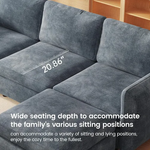 Vista 66 de Guyii Sofá modular de terciopelo, moderno sofá de 4 plazas de gran tamaño con 3 almohadas y reposapiés de almacenamiento, sofá convertible de 115.74