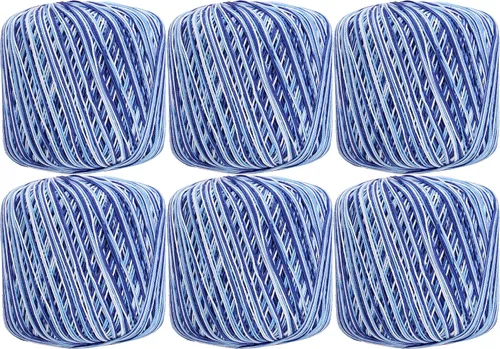 Vista 27 de Threadart Hilo de ganchillo multicolor 100% algodón puro - Azul mezclilla abigarrado - Talla 3 - Color 49
