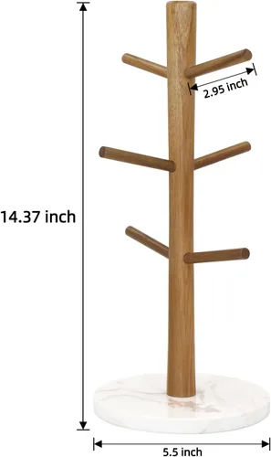 Vista 6 de Buruis Soporte para tazas de madera, base de mármol, soporte para tazas, soporte para cocina, café, encimera, soporte para té, secadora de taza