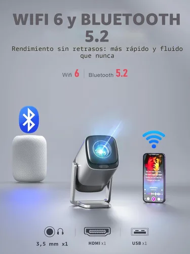Vista 8 de Mini Proyector Compatible con Netflix y Enfoque en Tiempo Real TOF con WiFi y Bluetooth, Proyector Inteligente XuanPad con Soporte 4K, Audio Dolby