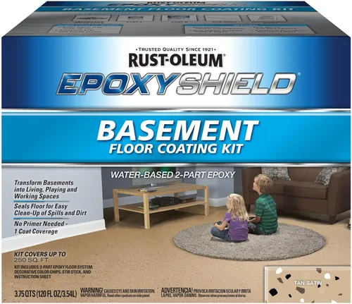 Vista 4 de Rust-Oleum 391282 EpoxyShield - Kit de revestimiento de suelo para sótano, galón, gris satinado