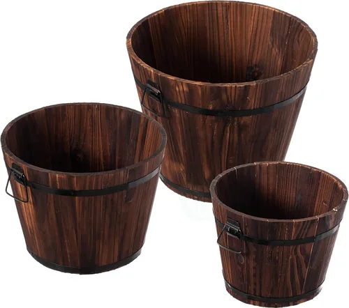Maceta rústica de madera para whisky con asas de medalla duraderas y agujero de drenaje, perfecta para plantas de interior y exterior, hierbas y