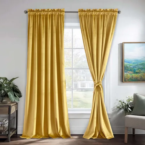 Vista 114 de JIUZHEN Cortinas de terciopelo rosa de 108 pulgadas para sala de estar, cortinas opacas extralargas para dormitorio, bolsillo para barra, protección