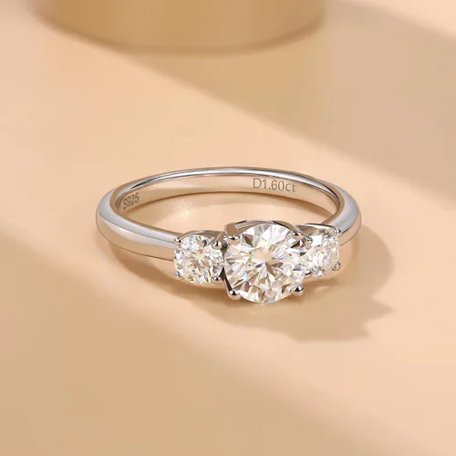 Vista 4 de Moissanite Engagement Ring for Women S925 Sterling Silver Moissanite Rings D color VVS1 Round Cut Lab Created Diamond Rings Moissanite Wedding Ring