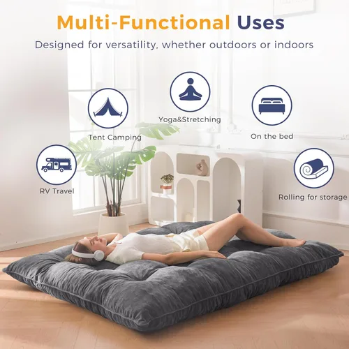 Vista 4 de MAXYOYO Colchón japonés de suelo tamaño completo, colchón futón plegable de 6" con mechones que se enrolla como cama de suelo, almohadilla