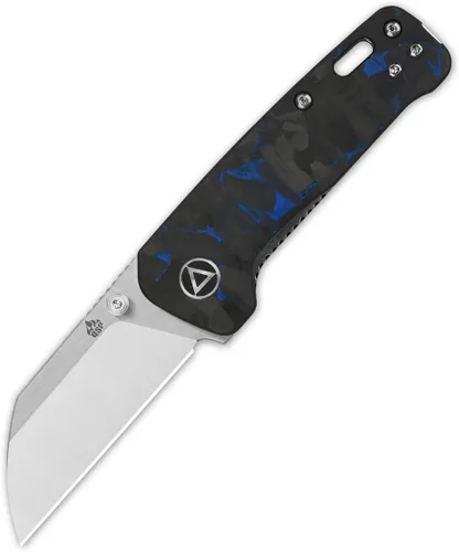 Vista 5 de QSP Penguin - Cuchillo de bolsillo mini plegable, hoja de 2.25" Sandvik 14C28N de dos tonos satinado EDC, mango G10 con superposición CF azul