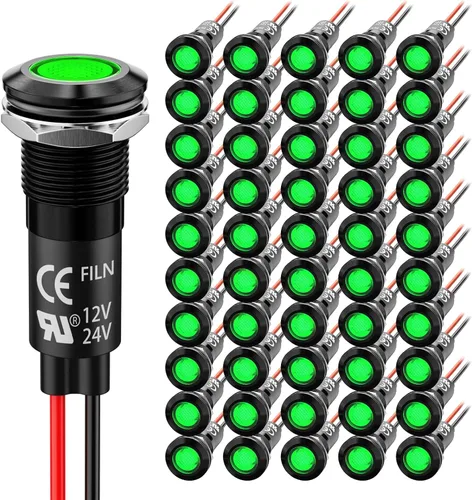 Vista 26 de 2 piezas 12 mm (1/2") Luz indicadora LED roja impermeable, lámpara de señal de metal, 5 V, 12 V, 24 V, IP67, luz de piloto, tablero, para coche