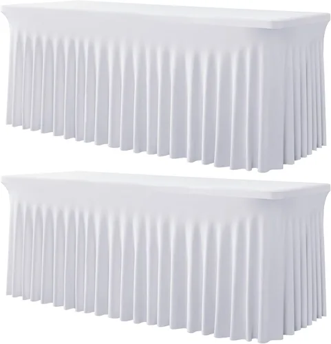Vista 59 de Paquete de 2 manteles de elastano azul bebé para mesas rectangulares de 6 pies, manteles elásticos de 6 pies, falda de escritorio para fiestas