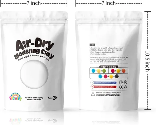 Vista 3 de Sago Brothers White Air Dry Arcilla, arcilla de modelado de 7 onzas para niños, arcilla de moldeo súper suave y ultraligera para niños, arcilla