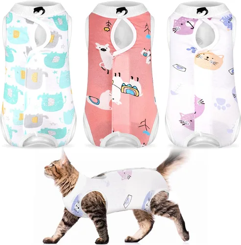 Nuanchu 3 piezas de traje de recuperación para gatos y gatitos, traje de recuperación para gatos y perros, alternativa al collar electrónico para