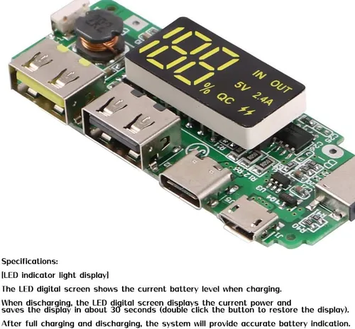 Vista 4 de Módulo de carga de batería de litio 18650 Dual USB 5V 2.4A MiniType-C Power Bank Module DIY con sobrecarga sobrecarga protección contra