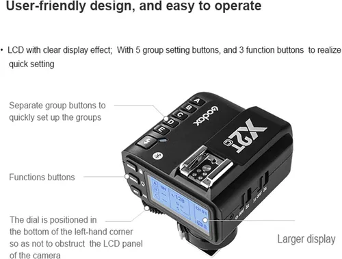 Vista 3 de Godox Disparador de flash inalámbrico X2T-C TTL para Canon - Soporte Bluetooth, 2.4G HSS 1/8000s, 5 botones de grupo separados, nuevo bloqueo
