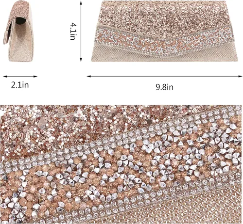Vista 6 de Naimo Bolso de mano deslumbrante con solapa y cadena desmontable, talla única