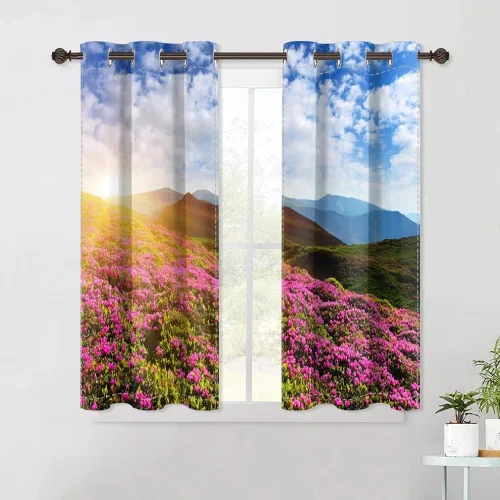 Vista 124 de Cortinas opacas para ventana con vista de cascada, día soleado, amanecer, primavera, paisaje natural, cortinas de ventana con aislamiento térmico