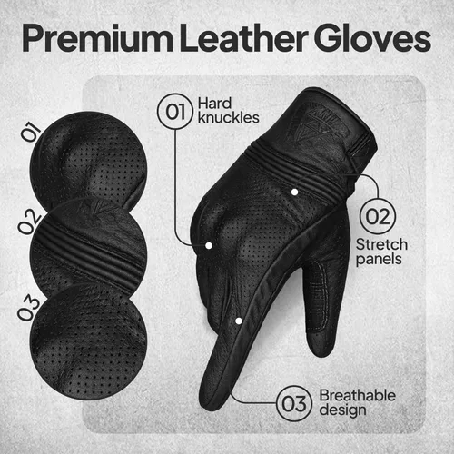 Vista 2 de Ultimate Motorcycle Gloves for Men & Women Touchscreen Compatible Riding Gloves with Premium Leather, Touch Screen and Palm Pad Protection