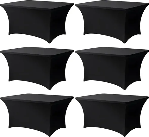 Vista 17 de Mantel negro de 4 pies, 1 paquete, mantel rectangular elástico de elastano, lavable para fiestas, comedor, boda, banquete y festivales