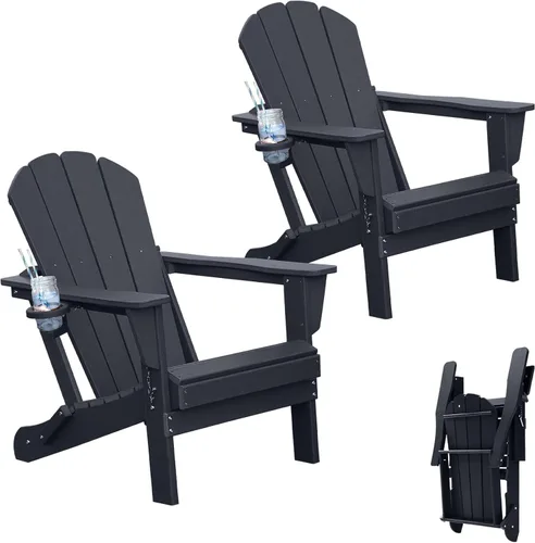 Vista 9 de TextuAruba - Silla plegable Adirondack para todo tipo de clima, sillas de patio para todo tipo de clima con soporte para tazas, sillas para hoguera