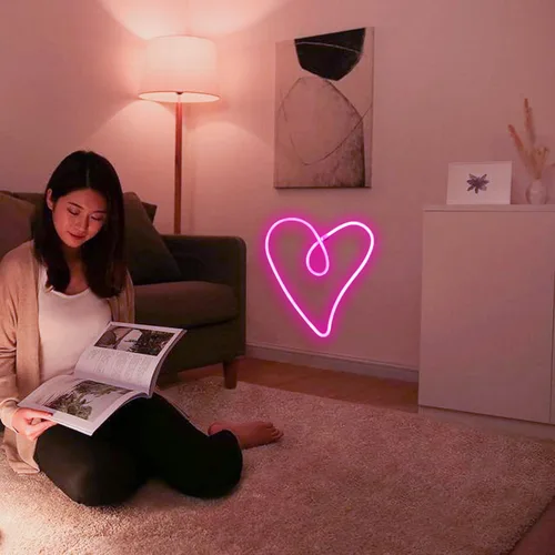 Vista 4 de ENUOLI Letreros de neón de corazón de amor, luz de pared para dormitorio, luces de neón rosas que funcionan con baterías/USB, lámpara retro para San