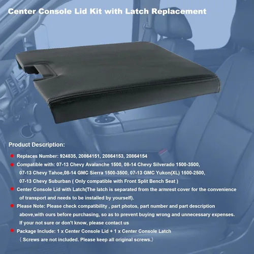 Vista 3 de NHILES Kit de tapa de consola central con pestillo compatible con Chevy Tahoe 2007-2013/Avalanche/Silverado 2008-2014/GMC Yukon (XL)/Sierra