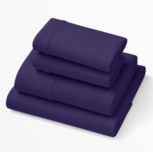 Purple Sábanas SoftStretch de Bolsillo Profundo, Individual/Individual XL, Mezcla de Rayón, Absorbe la Humedad, Morado Profundo, Se Adapta a la