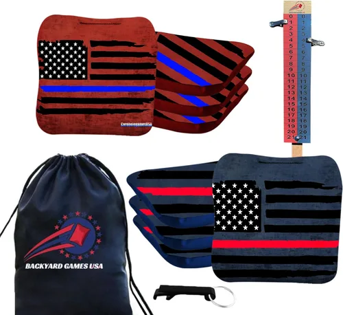 Vista 9 de BackYardGamesUSA Tournament - Juego de 8 bolsas de cornhole profesionales reglamentarias, Tournament Slick n Stick Cornhole, bolsas
