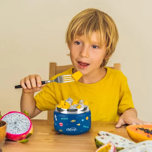 Vista 6 de Charcy Tarro de comida aislado de acero inoxidable para niños, termo de sopa de boca ancha a prueba de fugas, juego de recipientes para 8 horas