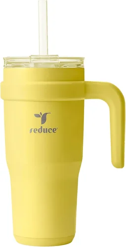 Vista 46 de REDUCE Vaso de acero inoxidable de 24 onzas con asa, con aislamiento al vacío de doble pared, tapa a prueba de sudor y popote reutilizable, mantiene