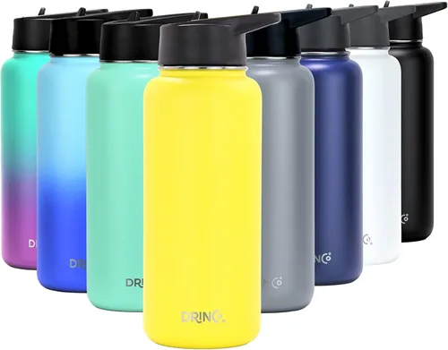 Vista 32 de DRINCO Botella de agua de acero inoxidable con tapa de boquilla aislada al vacío, botella de agua de doble pared, boca ancha