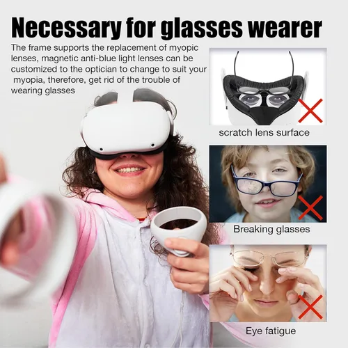Vista 5 de OOAVR Anti-Blue Light Glasses for Oculus Quest 2,Accessories with Magnetic Alloy Frame and Blue Light-Blocking Lenses,Support The Replacement of