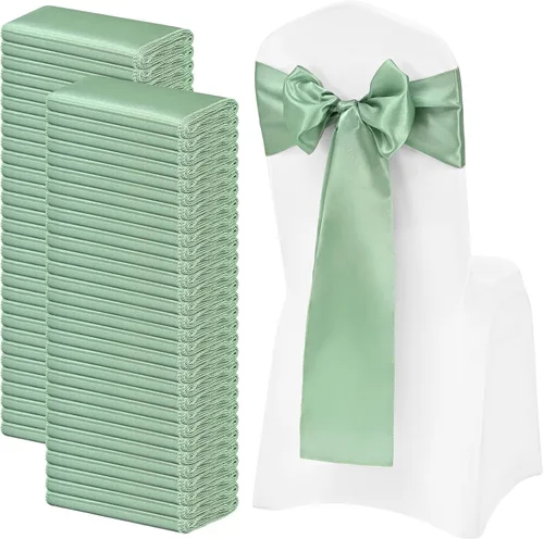 Vista 16 de 72 bandas de satén para silla, color azul bebé, lavables y reutilizables, fundas universales para silla, suministros para atar en la espalda