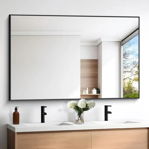 Vista 47 de DESBING Espejo de Baño de 30" x 36", Espejo de Pared Negro Mate con Marco de Metal, Espejo Rectangular Decorativo de Tocador para Dormitorio Baño
