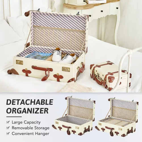 Vista 3 de CO-Z - Juego de maletas vintage premium de 24" y bolsa de mano de 12" con candados TSA), CO-Z-BUBR