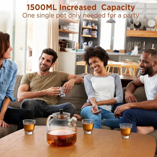 Vista 7 de Tetera de Vidrio con Infusor Extraíble, Ehugos 800ml (27OZ) Segura para Estufa Tetera Pequeña, Tetera Artesanal para Té Floreciente y de Hojas