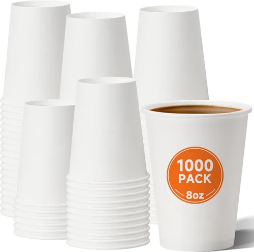 Vista 10 de METAPRINT Paquete de 100 vasos de papel, taza de café desechable de 8 onzas, vasos de papel blanco, vasos de bebida caliente para fiestas, viajes