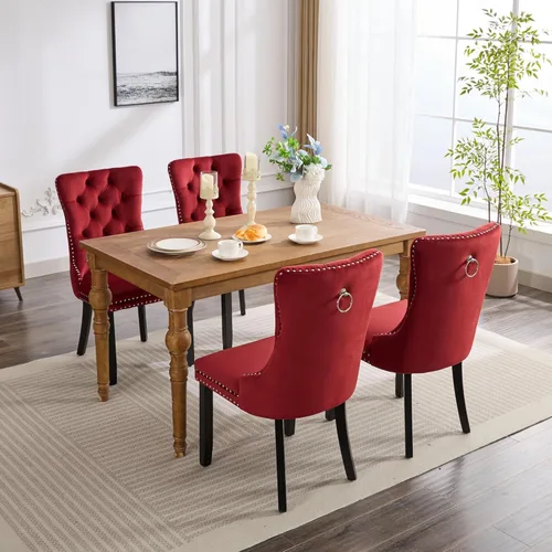 Vista 136 de Juego de 2 sillas de comedor modernas para sala de estar, cocina, patas de madera maciza, cojín acolchado de tela de lino, asiento y respaldo