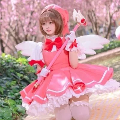 Vista 7 de Card Captor Sakura - Vestido de Captor de tarjetas para cosplay, vestido rosa, traje de batalla, disfraz de Halloween