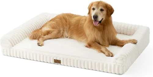 Vista 14 de COZY KISS Bonita cama para perro, cama ortopédica de espuma de conejo sintética con lados, funda extraíble lavable y forro impermeable, cómodo sofá