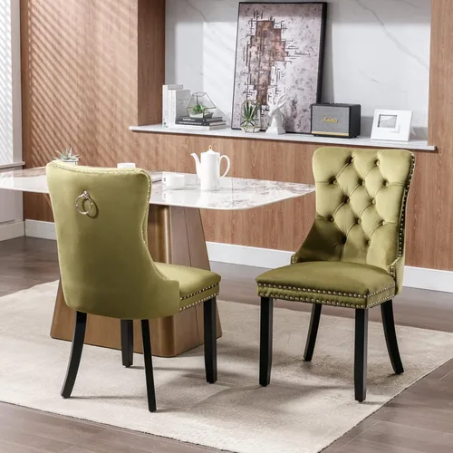 Vista 89 de Juego de 2 sillas de comedor modernas para sala de estar, cocina, patas de madera maciza, cojín acolchado de tela de lino, asiento y respaldo