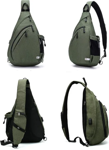 Vista 10 de TurnWay - Bolsa bandolera impermeable, bolsa cruzada, bolsa al hombro, con puerto de carga USB para viajes, senderismo, ciclismo, campamento